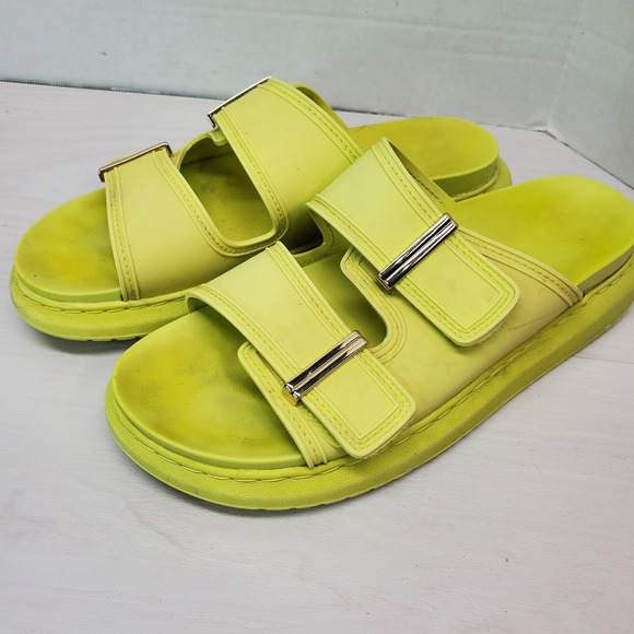 Madden Girl Shoes - Madden‎ Girl Kingsley Lime Green Double Strap Slide Sandals Size 10M Platform